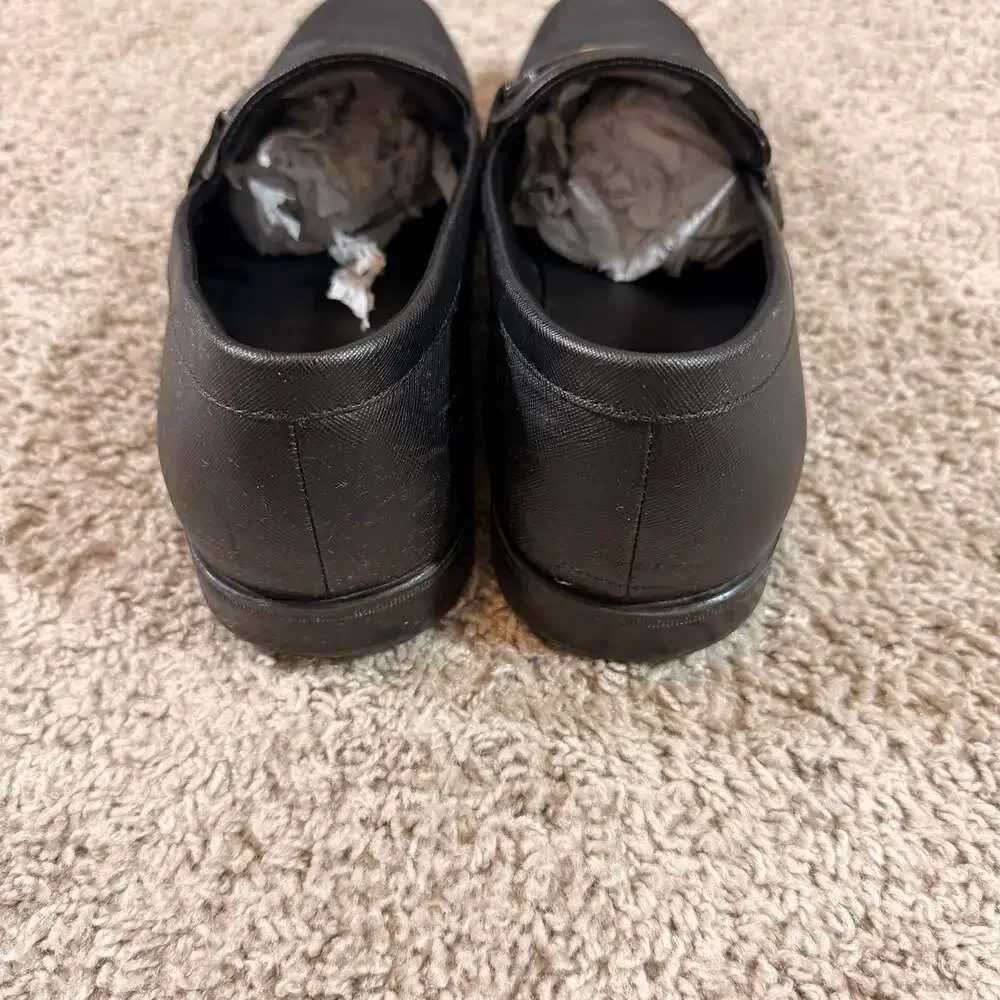 Guess Mens Dress Loafers Black Slip On Metal Logo Square Toe Shoes 11‎ EUC